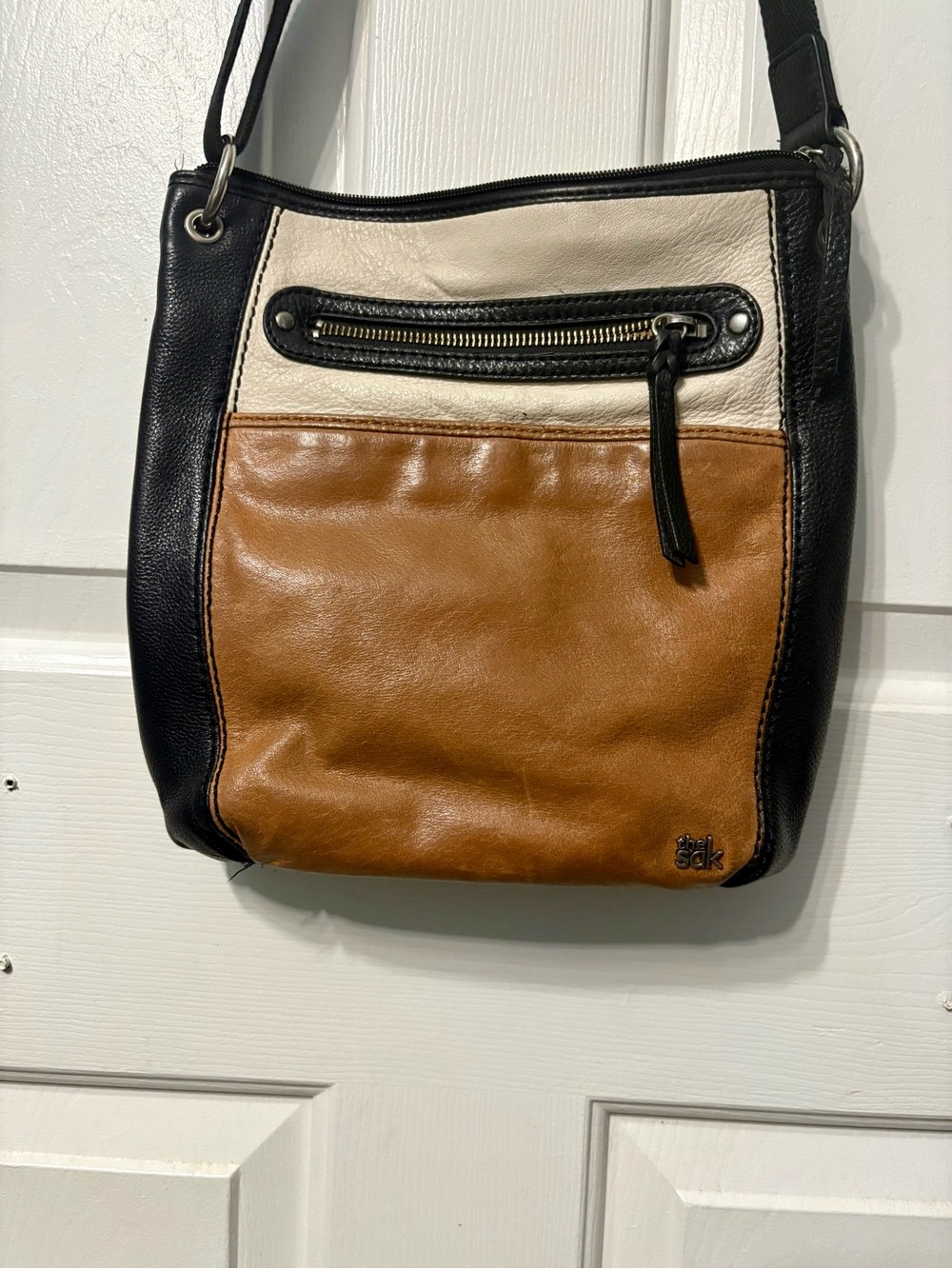 The Sak Tri-Color Leather Crossbody Bag - Black, Cream, Brown